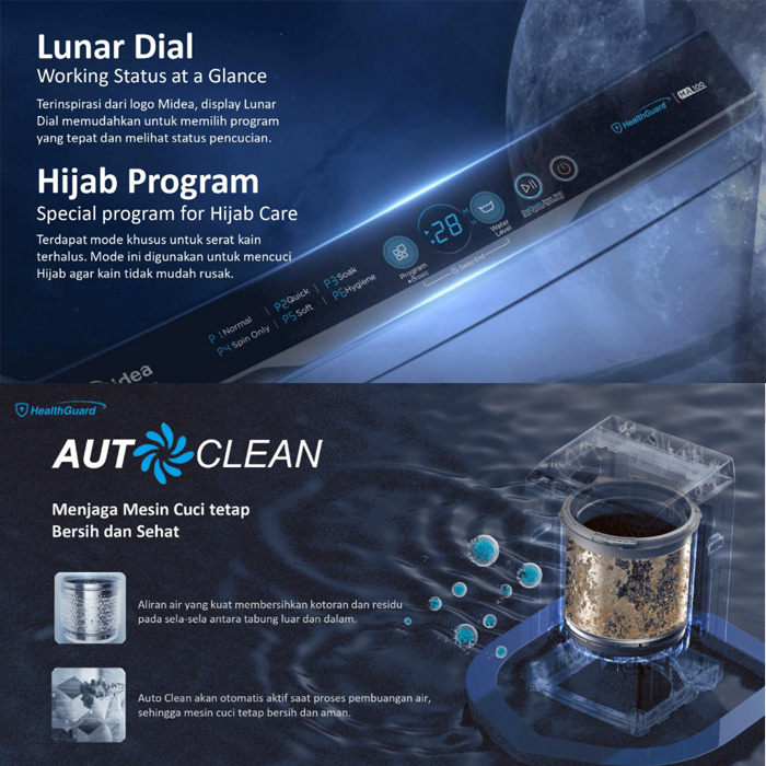 Midea Mesin Cuci 1 Tabung Top Loading 8.5 Kg - MA100W85 | MA100-W85